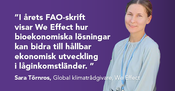 ”I årets FAO-skrift visar We Effect hur bioekonomiska lösningar kan bidra till hållbar ekonomisk utveckling i låginkomstländer. ” Sara Törnros, Global klimatrådgivare, We Effect